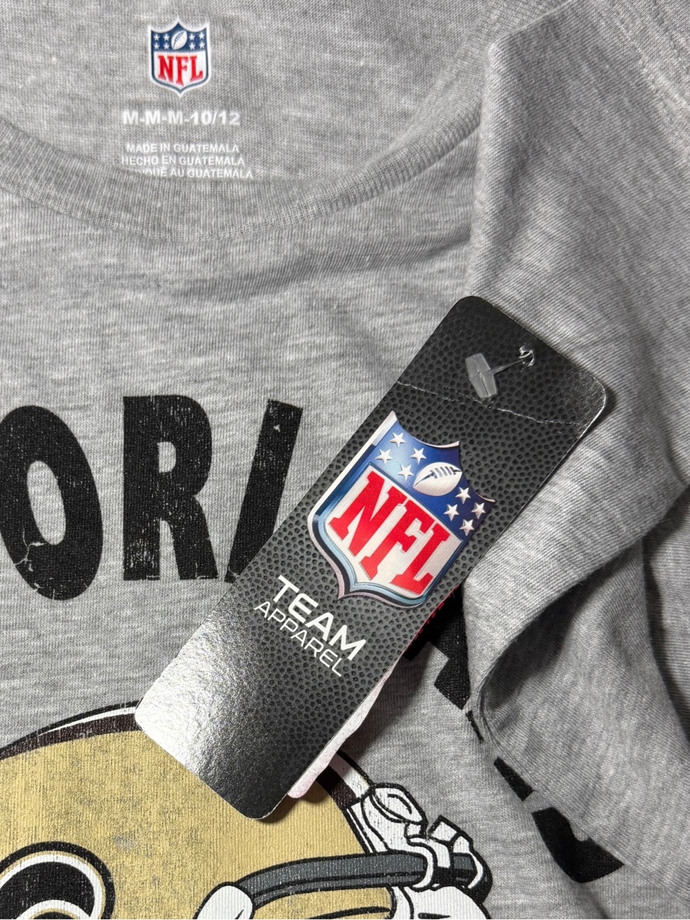 NFL New Orleans Saints Grey Long Sleeve Tee with Gold Helmet Graphic - Picture 6 of 6